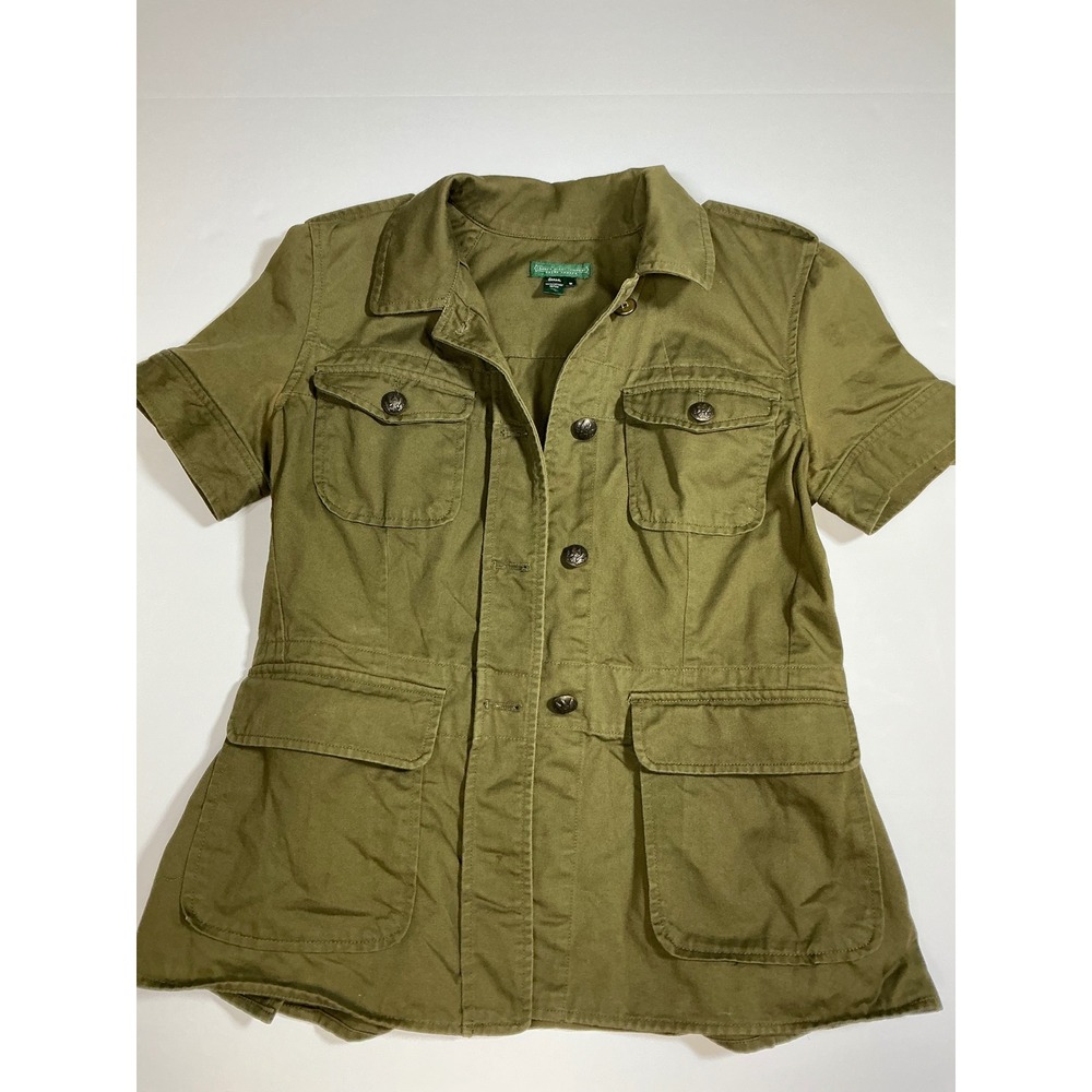 Green Utility Jacket with Short Sleeves and Collared Neckline